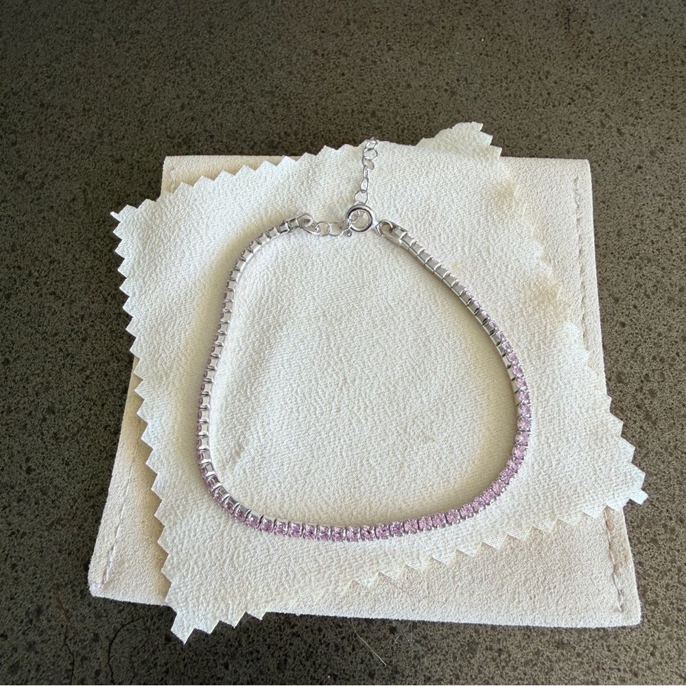 Elegant sterling Silver and Pink Crystal Tennis Bracelet